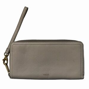 Fossil Emma Tan RFID Large Zip Around  Wristlet Leather Clutch Wallet
